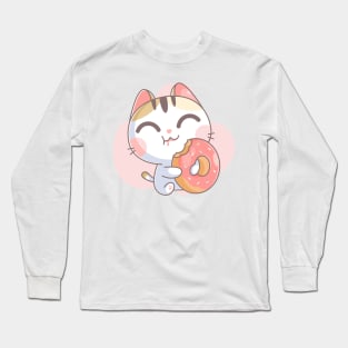 Kitten character eating a donut Long Sleeve T-Shirt